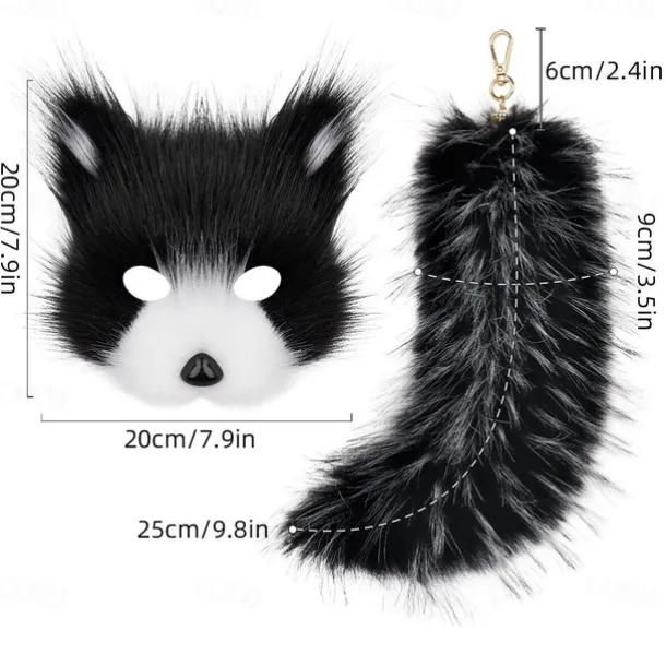 Mask and Tail Set Cosplay for Women 10" Long Tail Carnival Costume