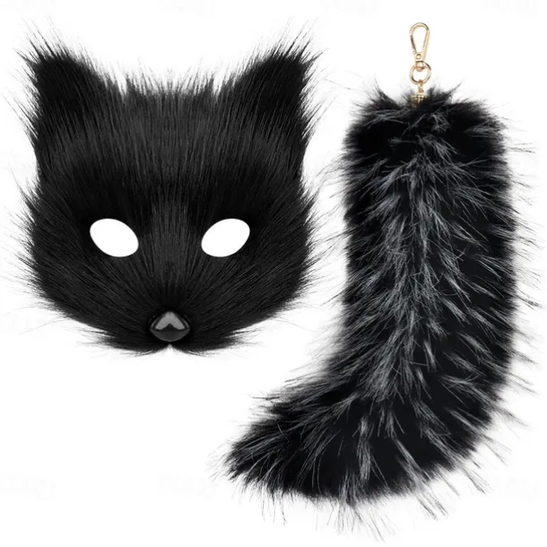 Mask and Tail Set Cosplay for Women 10" Long Tail Carnival Costume