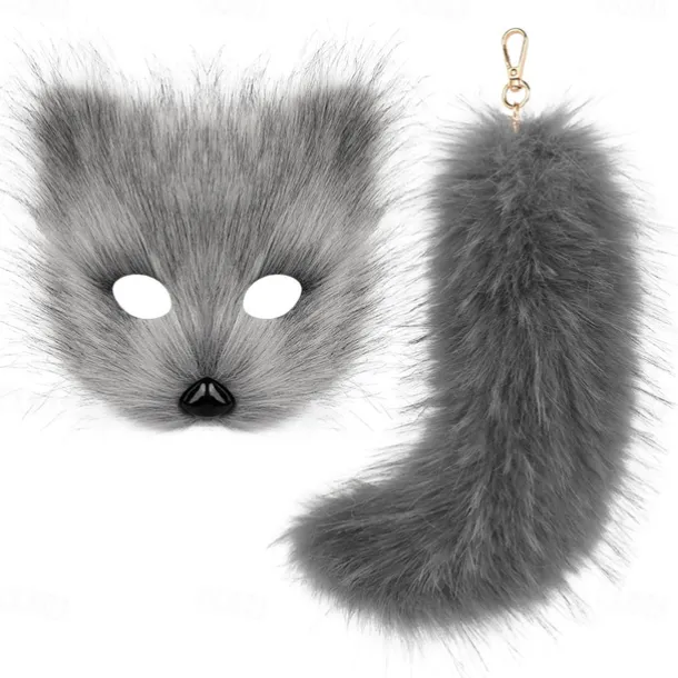 Mask and Tail Set Cosplay for Women 10" Long Tail Carnival Costume