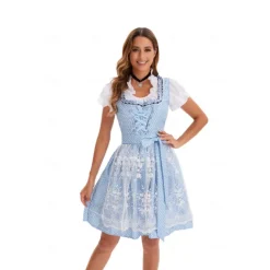 Masquerade Oktoberfest Dress Cosplay Costume Trachtenkleider Maid Dresses German Munich Wiesn Women's Halloween Dress Traditional Style Cloth Shirt Dress Apron