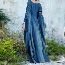 Medieval Cocktail Dress Vintage Dress Ankle Length Party Costume Tunic Dress Viking Outlander Ranger Fancy Dress Women's Celtic Fantasy Halloween Carnival Masquerade Party / Evening LARP Ren Faire