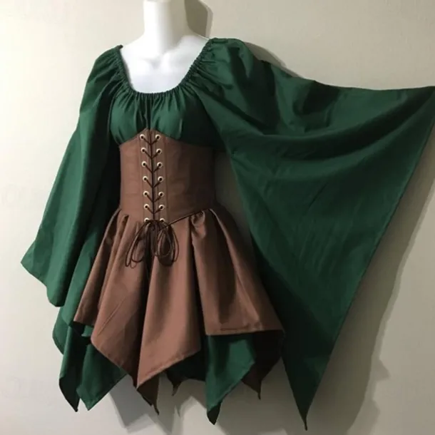 Medieval Cocktail Dress Vintage Dress Short / Mini Dress Princess Viking Ranger Archery U Neck Fancy Dress Women's Celtic Pirate Fantasy Party / Cocktail Festival Adults Dress All Seasons