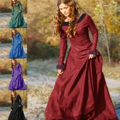Medieval 18th Century Vintage Dress Maxi Dress Tunic Dress Viking Outlander Ranger Fancy Dress Women's Celtic Viking Halloween Masquerade Party & Evening LARP Ren Faire Adults' Dress All Seasons