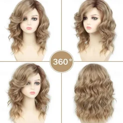 Medium Length Blonde Curly Wigs for White Women Short Layered Wavy Bob Wigs Synthetic Hair Blond Wigs for Daily Party Cosplay