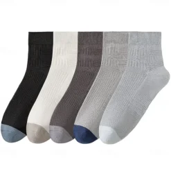 Men 1 Pair Socks Black White Color Plain Textured School Formal Outdoor Thin Summer Daily Casual