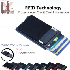 Men Business Aluminum Wallet with Or Without Back Pocket Cash ID Card Holder RFID Blocking Slim Metal Wallet Coin Purse
