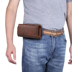 Men Genuine Leather Waist Pack Thick Cowhide Waist Bags Functional Leather Shoulder Bag Mini Travel Chest Bag Phone Pack