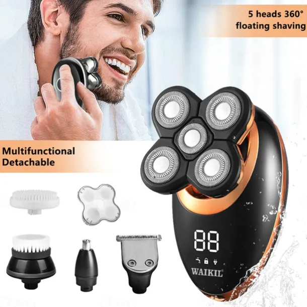 Men Head Shavers Wet and Dry Detachable Electric Shaver Nose Hair Trimmer Face Brush Grooming Set Rechargeable Razor