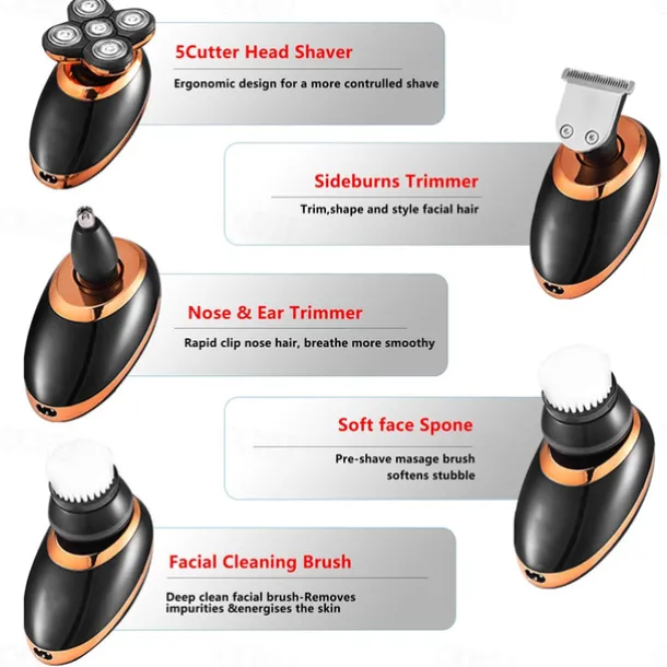 Men Head Shavers Wet and Dry Detachable Electric Shaver Nose Hair Trimmer Face Brush Grooming Set Rechargeable Razor