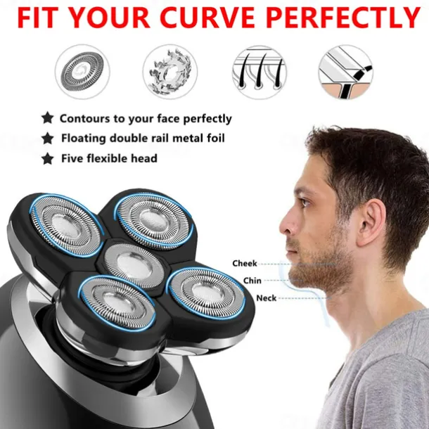 Men Head Shavers Wet and Dry Detachable Electric Shaver Nose Hair Trimmer Face Brush Grooming Set Rechargeable Razor