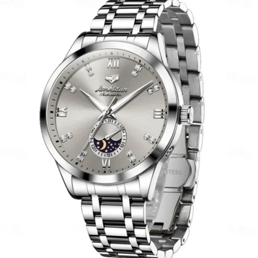 Men Mechanical Watch Creative Fashion Business Wristwatch Automatic Self-winding Moon phase Luminous Waterproof Steel Watch