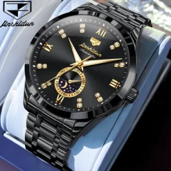 Men Mechanical Watch Creative Fashion Business Wristwatch Automatic Self-winding Moon phase Luminous Waterproof Steel Watch