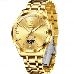 Men Mechanical Watch Creative Fashion Business Wristwatch Automatic Self-winding Moon phase Luminous Waterproof Steel Watch