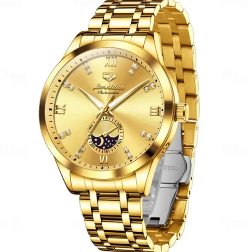 Men Mechanical Watch Creative Fashion Business Wristwatch Automatic Self-winding Moon phase Luminous Waterproof Steel Watch
