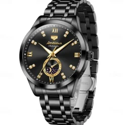 Men Mechanical Watch Creative Fashion Business Wristwatch Automatic Self-winding Moon phase Luminous Waterproof Steel Watch
