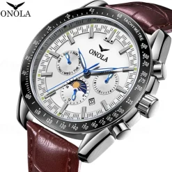 Men Mechanical Watch Fashion Business Wristwatch Automatic Self-winding Tourbillon Moon phase Luminous Leather Watch
