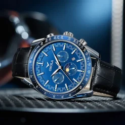 Men Mechanical Watch Fashion Business Wristwatch Automatic Self-winding Tourbillon Moon phase Luminous Leather Watch