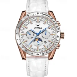 Men Mechanical Watch Fashion Business Wristwatch Automatic Self-winding Tourbillon Moon phase Luminous Leather Watch