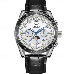 Men Mechanical Watch Fashion Business Wristwatch Automatic Self-winding Tourbillon Moon phase Luminous Leather Watch