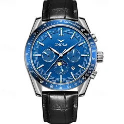 Men Mechanical Watch Fashion Business Wristwatch Automatic Self-winding Tourbillon Moon phase Luminous Leather Watch