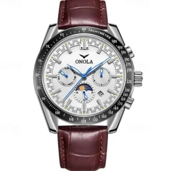 Men Mechanical Watch Fashion Business Wristwatch Automatic Self-winding Tourbillon Moon phase Luminous Leather Watch