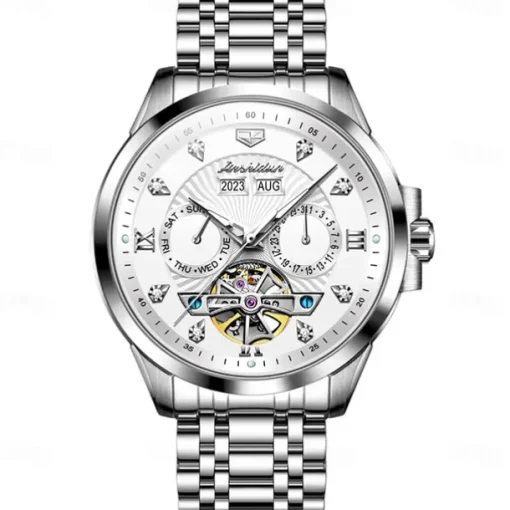 Men Mechanical Watch Fashion Casual Wristwatch Automatic Self-winding Luminous Calendar Date Week Steel Watch