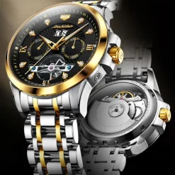 Men Mechanical Watch Fashion Casual Wristwatch Automatic Self-winding Luminous Calendar Date Week Steel Watch