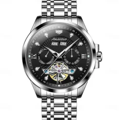 Men Mechanical Watch Fashion Casual Wristwatch Automatic Self-winding Luminous Calendar Date Week Steel Watch