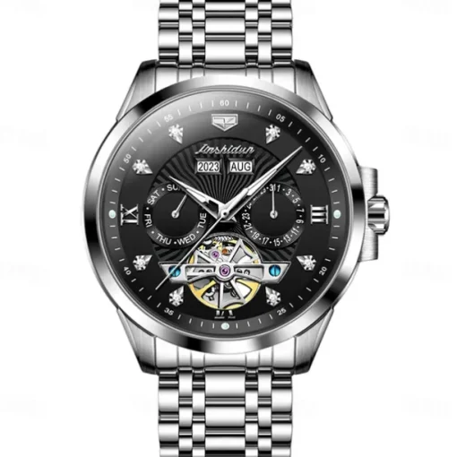 Men Mechanical Watch Fashion Casual Wristwatch Automatic Self-winding Luminous Calendar Date Week Steel Watch