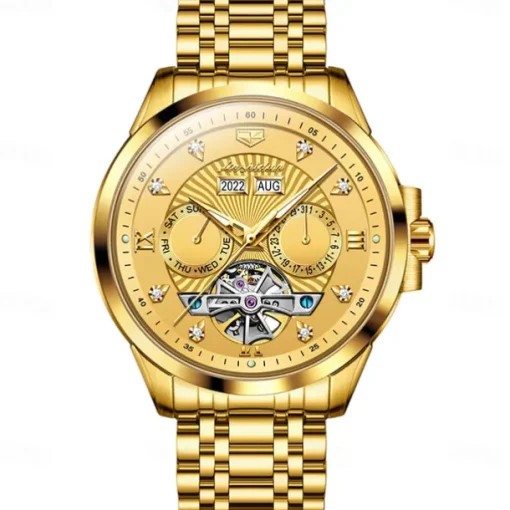 Men Mechanical Watch Fashion Casual Wristwatch Automatic Self-winding Luminous Calendar Date Week Steel Watch