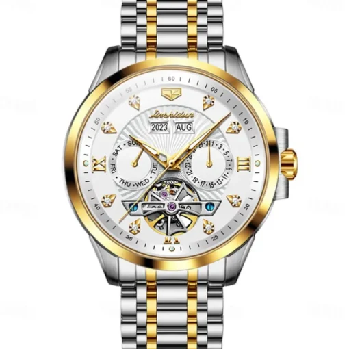 Men Mechanical Watch Fashion Casual Wristwatch Automatic Self-winding Luminous Calendar Date Week Steel Watch