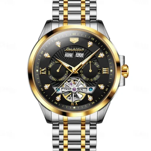 Men Mechanical Watch Fashion Casual Wristwatch Automatic Self-winding Luminous Calendar Date Week Steel Watch