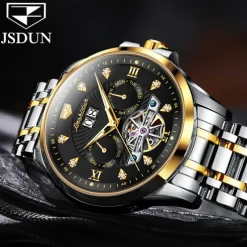 Men Mechanical Watch Fashion Casual Wristwatch Automatic Self-winding Luminous Calendar Date Week Steel Watch