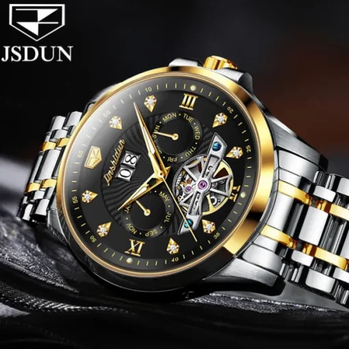 Men Mechanical Watch Fashion Casual Wristwatch Automatic Self-winding Luminous Calendar Date Week Steel Watch