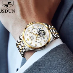 Men Mechanical Watch Fashion Casual Wristwatch Automatic Self-winding Luminous Calendar Date Week Steel Watch