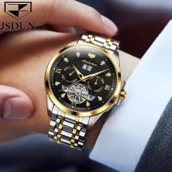 Men Mechanical Watch Fashion Casual Wristwatch Automatic Self-winding Luminous Calendar Date Week Steel Watch