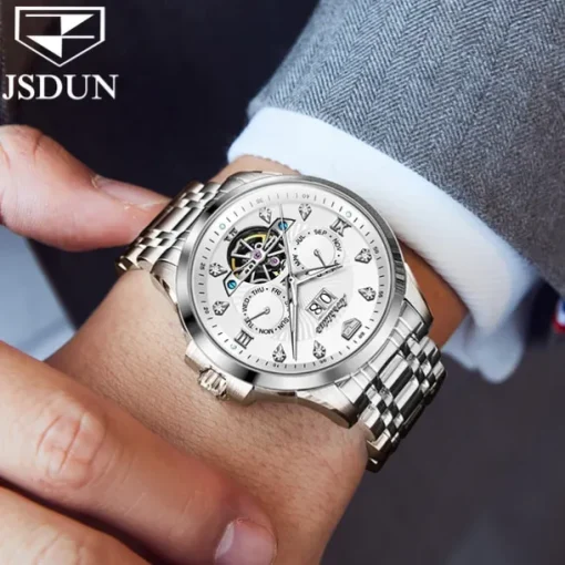 Men Mechanical Watch Fashion Casual Wristwatch Automatic Self-winding Luminous Calendar Date Week Steel Watch
