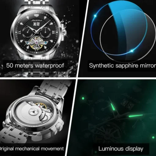Men Mechanical Watch Fashion Casual Wristwatch Automatic Self-winding Luminous Calendar Date Week Steel Watch