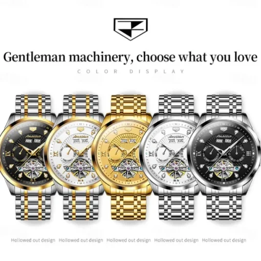 Men Mechanical Watch Fashion Casual Wristwatch Automatic Self-winding Luminous Calendar Date Week Steel Watch