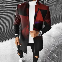 Men Ombre Geometric Overcoat Coat Casual Business Casual Daily 3D Print Buttons Front Pocket Spring Fall Winter Notch Long Sleeve Black Red Gray