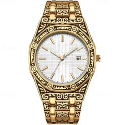 Men Quartz Watch Wrist Watch Calendar Large Dial Waterproof Alloy Watch