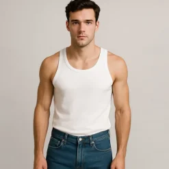Men Sleeveless Round Summer Solid Color Vacation Daily Casual Plain Outdoor Vacation Home White Light Blue Top Tee for Men