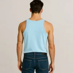 Men Sleeveless Round Summer Solid Color Vacation Daily Casual Plain Outdoor Vacation Home White Light Blue Top Tee for Men