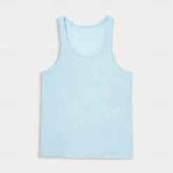 Men Sleeveless Round Summer Solid Color Vacation Daily Casual Plain Outdoor Vacation Home White Light Blue Top Tee for Men