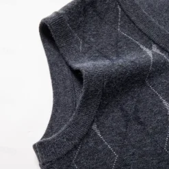 Men Sweater Vest Knit Geometric V Neck Smart Casual Formal Vacation Clothing Apparel Spring Autumn Wine Dark Green S M L