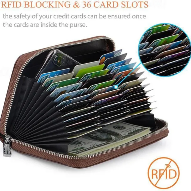 Men Women Credit Card HolderRFID Blocking Wallet 36 Card Slots Zipper Purse Long Clutch large Capacity Purse Wallet Phone Bag