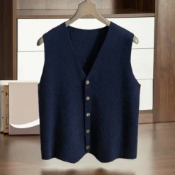 Men's 100% Cashmere Cardigan Vest Knit Button Up V Neck Knitwear Elegant School Formal Clothing Apparel Spring Fall Black Navy Blue S M L
