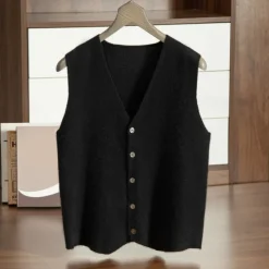 Men's 100% Cashmere Cardigan Vest Knit Button Up V Neck Knitwear Elegant School Formal Clothing Apparel Spring Fall Black Navy Blue S M L
