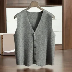 Men's 100% Cashmere Cardigan Vest Knit Button Up V Neck Knitwear Elegant School Formal Clothing Apparel Spring Fall Black Navy Blue S M L