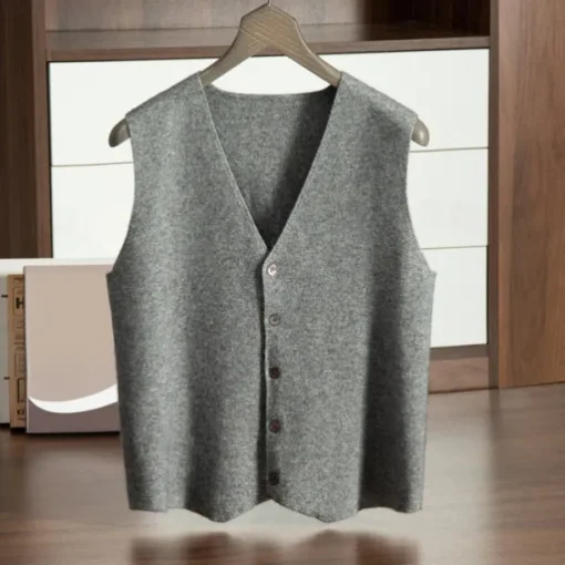 Men's 100% Cashmere Cardigan Vest Knit Button Up V Neck Knitwear Elegant School Formal Clothing Apparel Spring Fall Black Navy Blue S M L